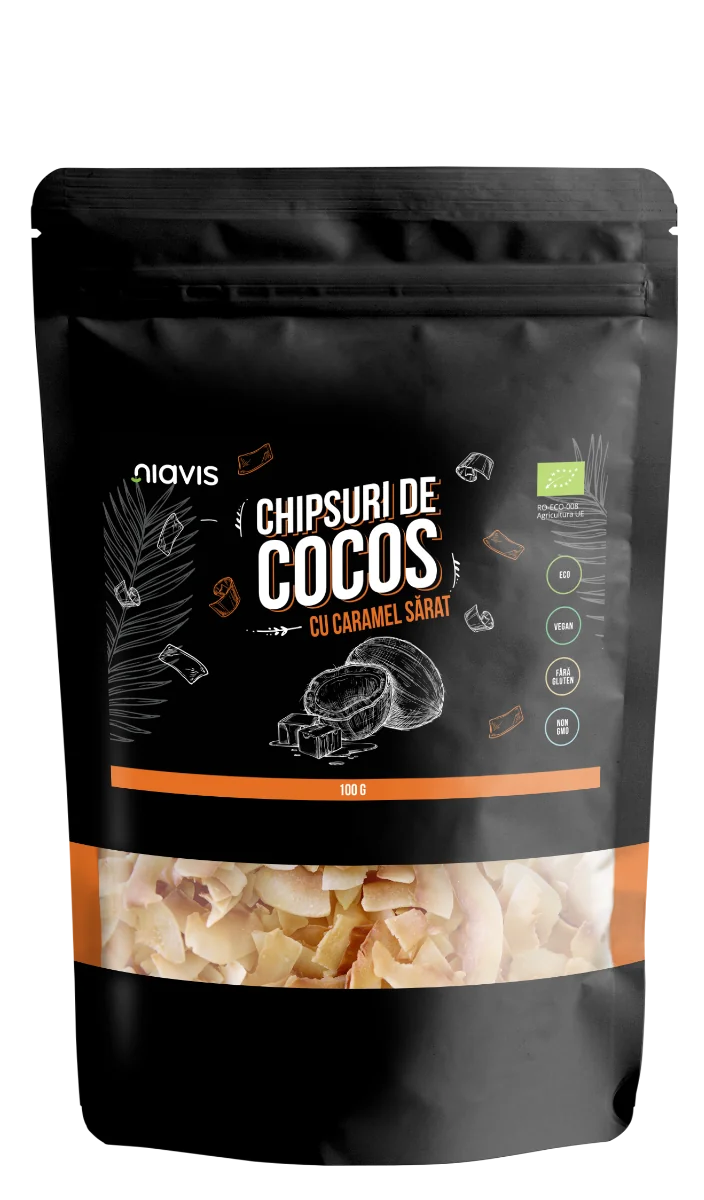 Chipsuri de cocos cu caramel sarat Eco, 100g, Niavis
