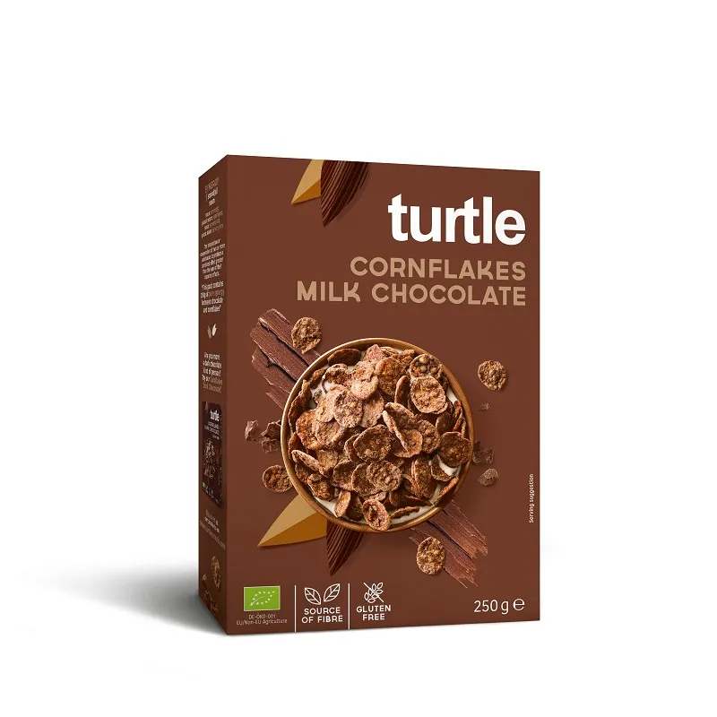 Fulgi de porumb eco inveliti in ciocolata cu lapte, 250g, Turtle