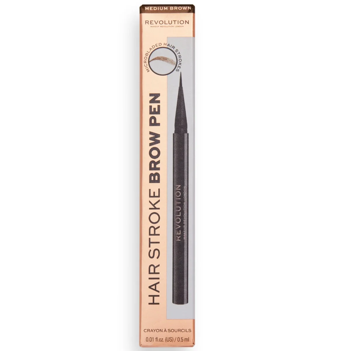 Tus de sprancene Hair Stroke Medium Brown, 0.5ml, Makeup Revolution