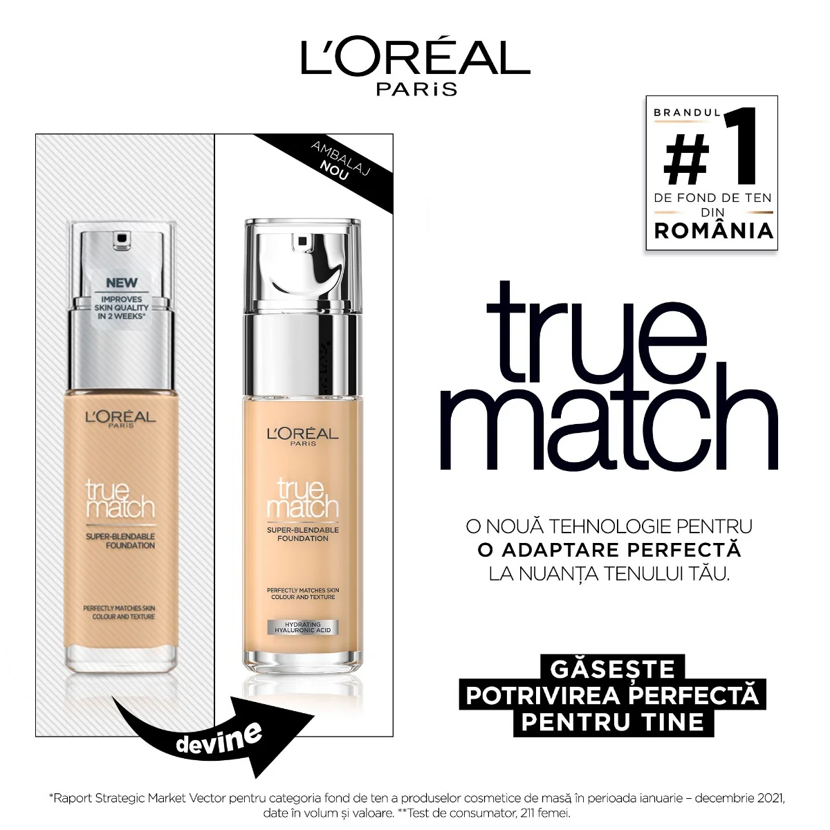 Fond de ten infuzat cu acid hialuronic True Match 1.5N Linen, 30ml, L'Oreal Paris