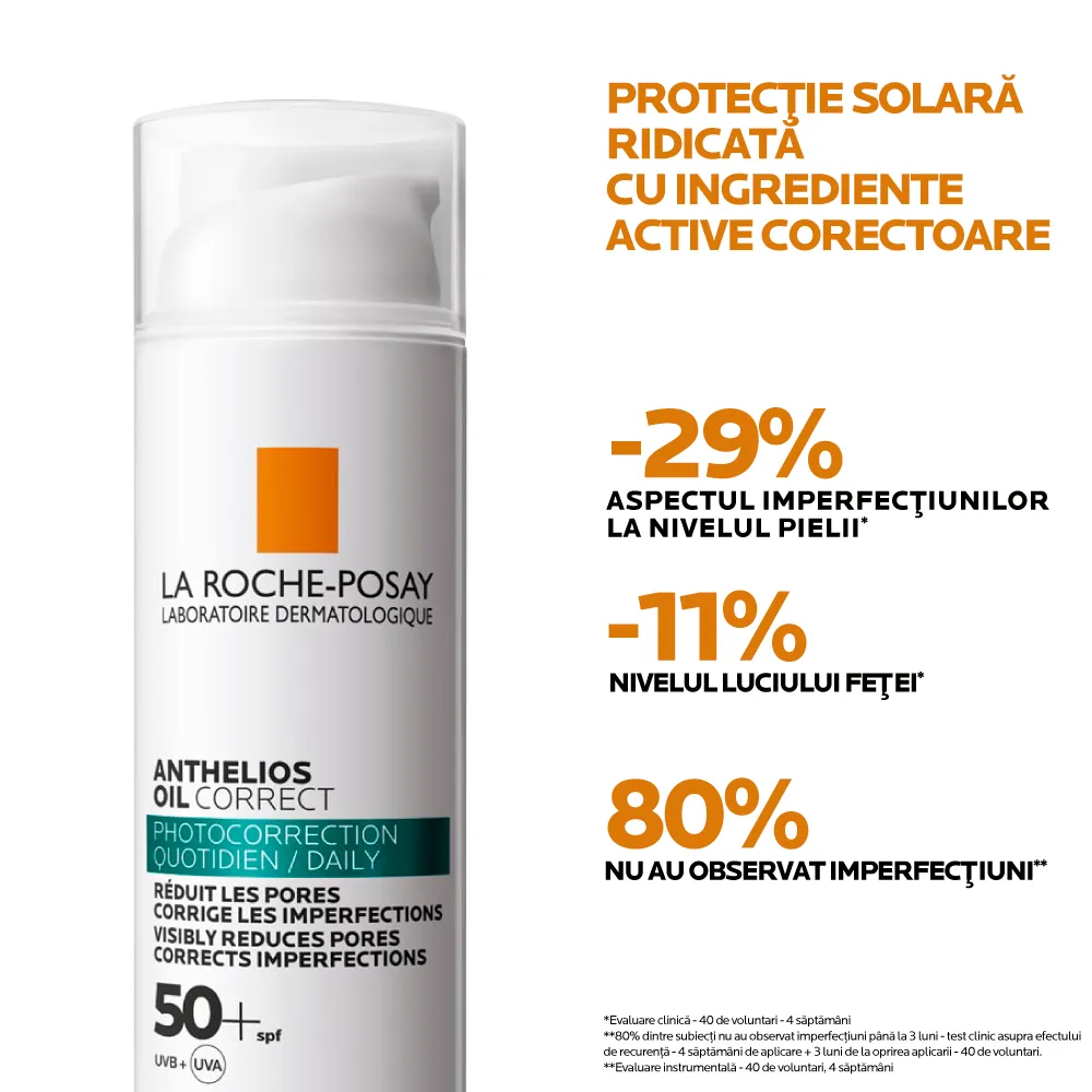 Oil Correct crema cu protectie solara SPF 50+ cu efect anti-imperfectiuni pentru ten gras Anthelios, 50ml, La Roche-Posay 