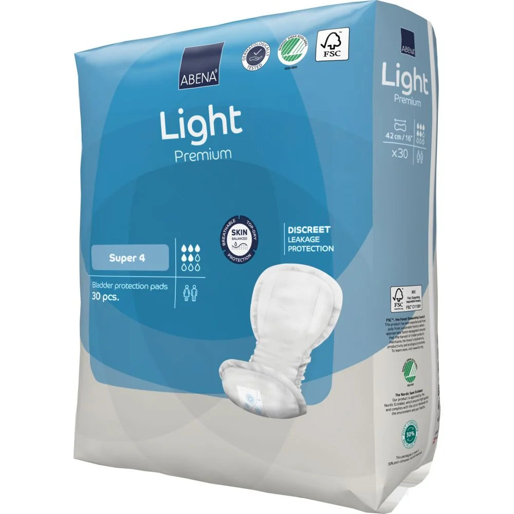 Absorbante anatomice pentru incontinenta moderata Premium Light Super 4 cu absorbtie 850ml, 30 bucati, Abena