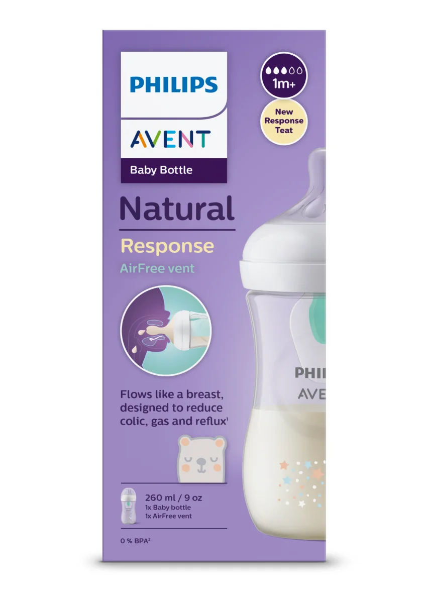 Biberon anti-colici model ursulet pentru +1 luni Natural Response SCY673/82, 260ml, Philips Avent