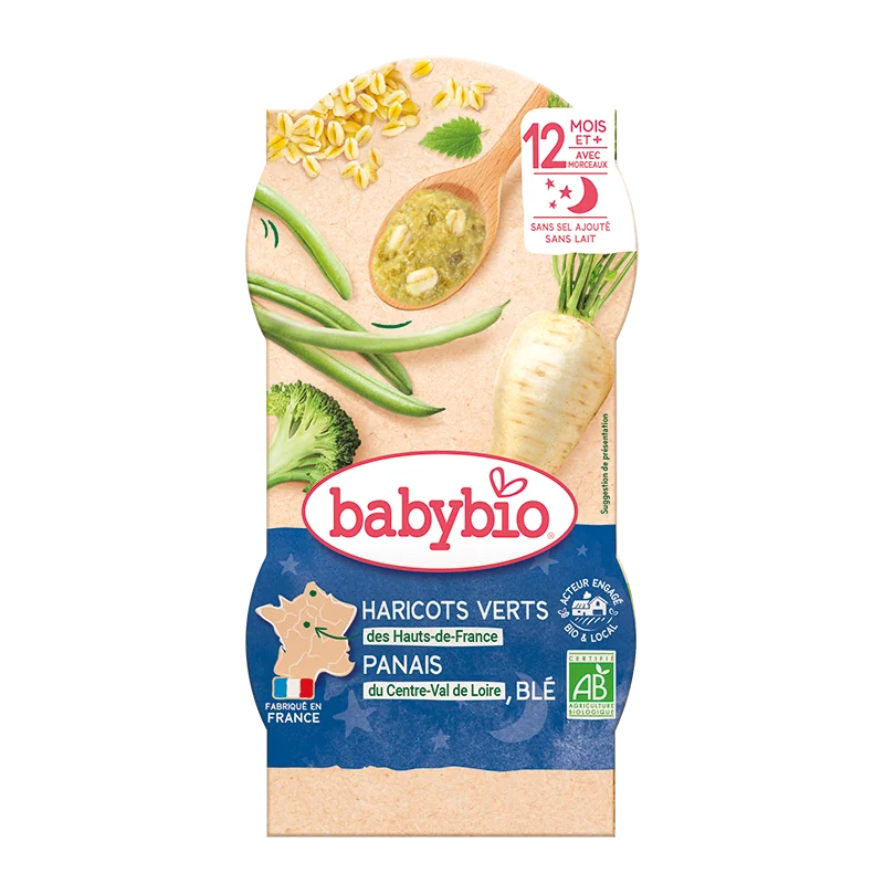 Meniu de fasole verde, pastarnac si grau, 2 x 200g, BabyBio