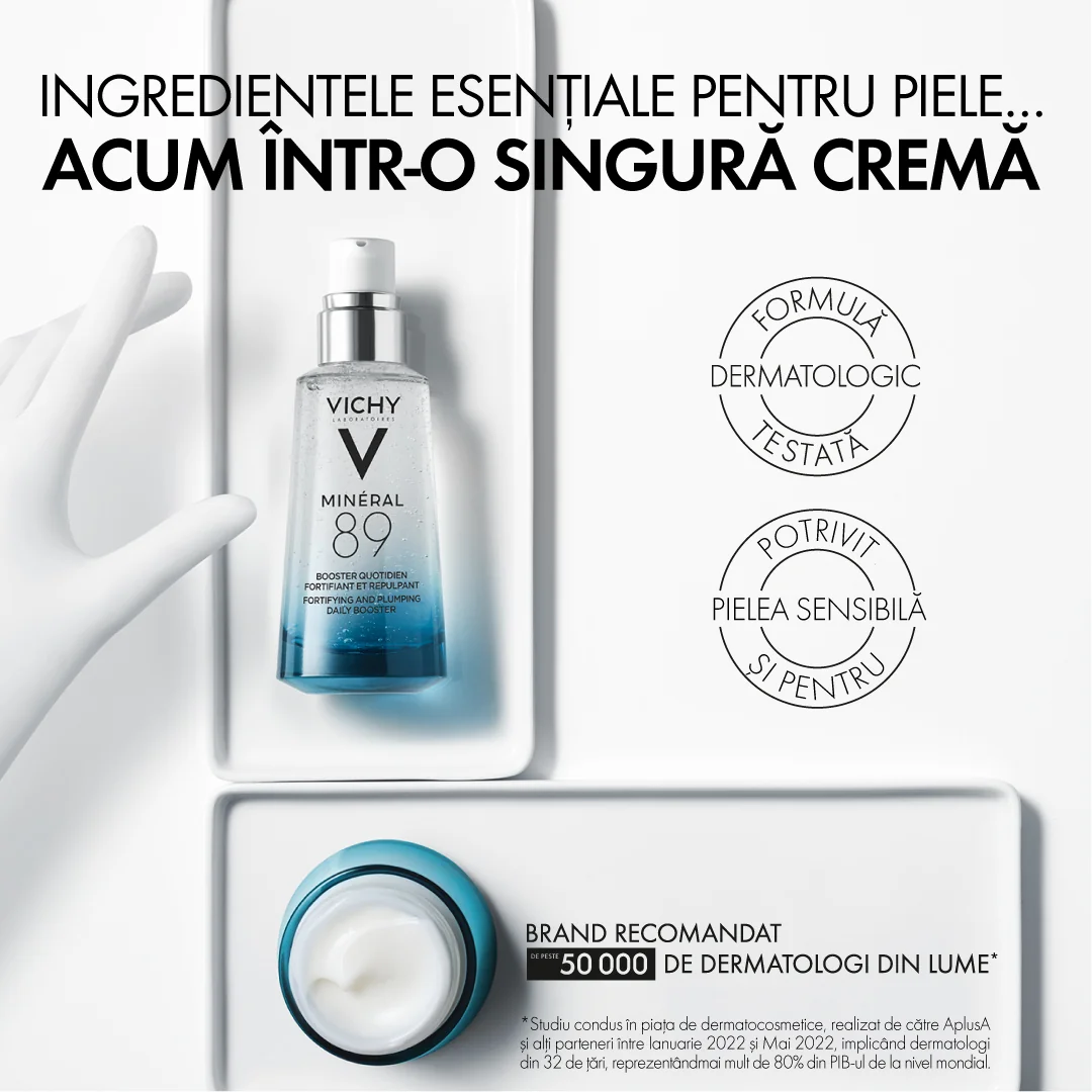 Crema intens hidratanta 72h cu acid hialuronic si niacinamida pentru ten uscat Mineral 89, 50ml, Vichy