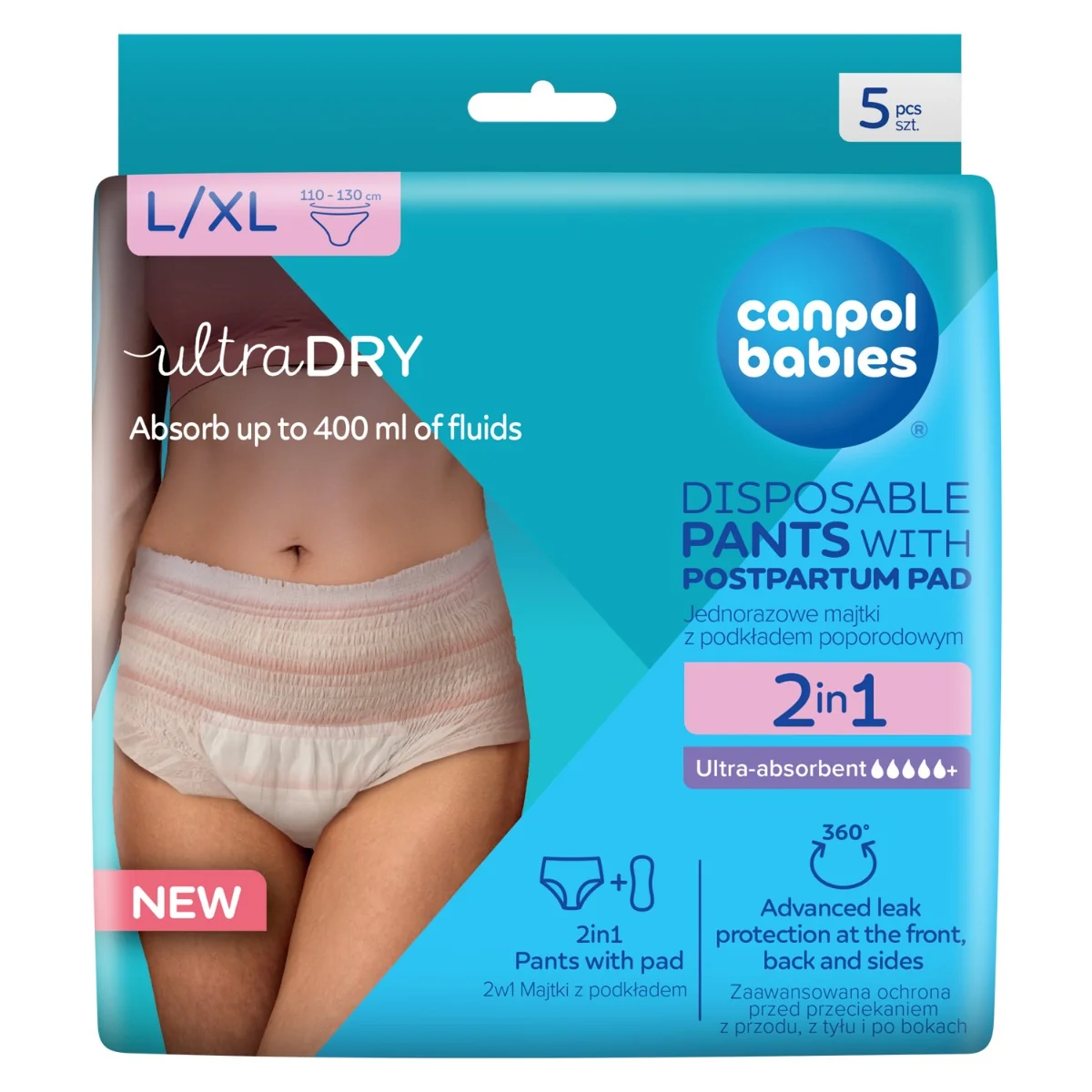 Chiloti postnatali de unica folosinta 2 in 1 marimea L/XL, 5 bucati, Canpol babies
