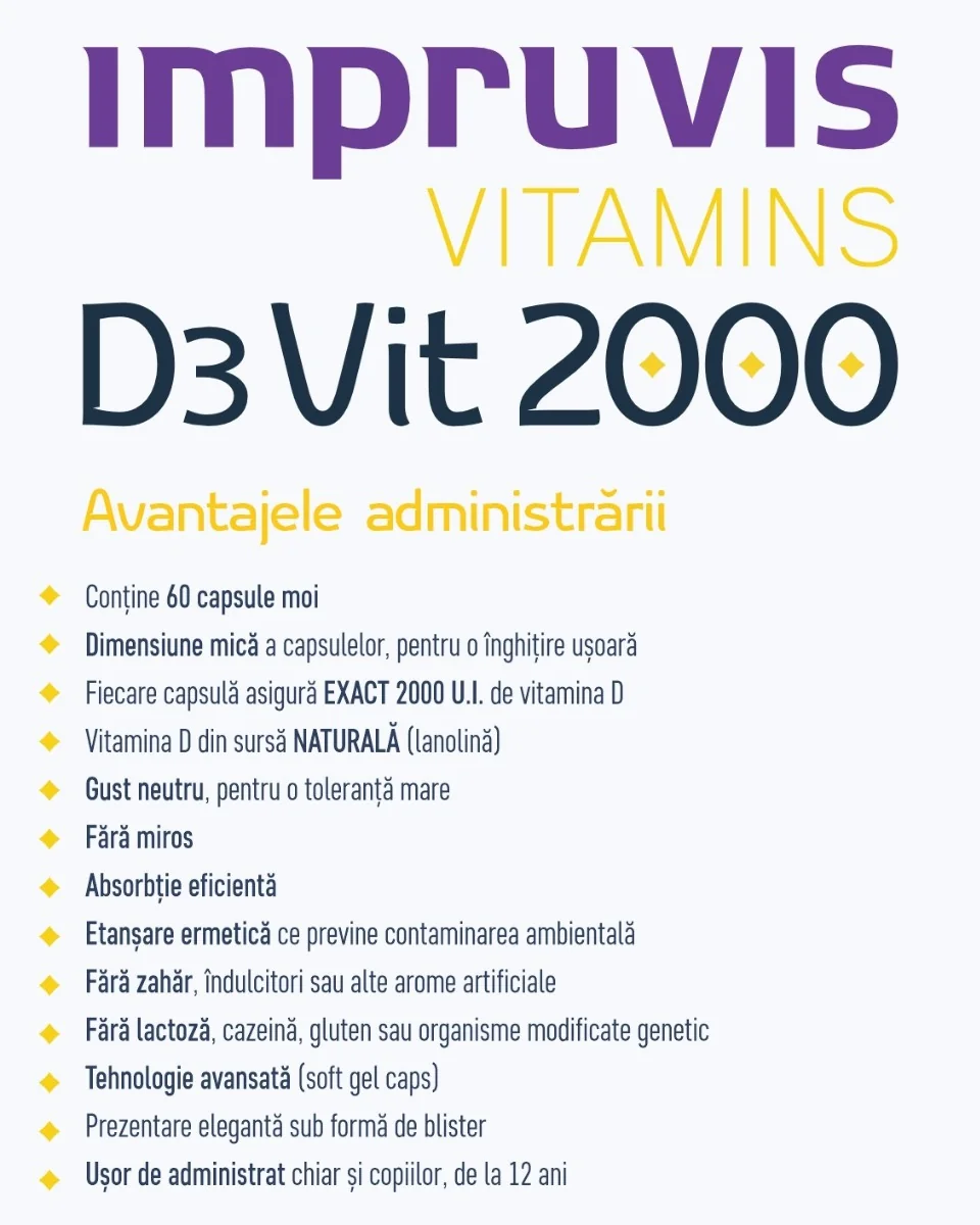 D3vit 2000 cu vitamina D3 2000 U.I., 60 capsule moi, Pharma Brands