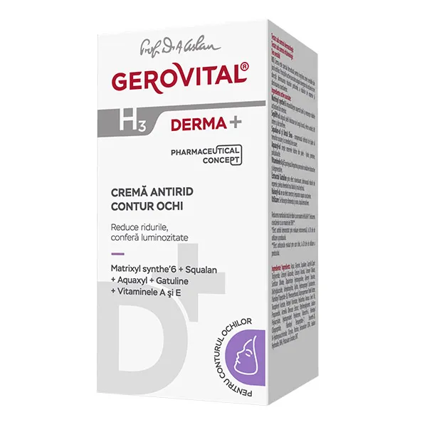Crema antirid contur ochi H3 Derma+, 15ml, Gerovital 