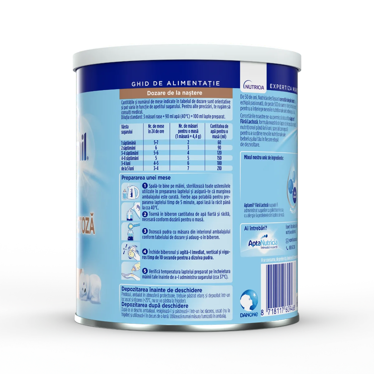 Lapte de inceput de la nastere fara lactoza, 400g, Aptamil