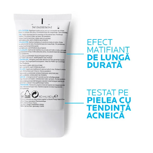 Crema de fata hidratanta si matifianta pentru tenul gras cu tendinta acneica Effaclar Mat, 40ml, La Roche-Posay