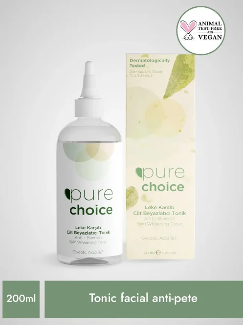 Tonic facial anti-pete si anti-roseata cu Acid Glicolic 7%, 200ml, Pure Choice