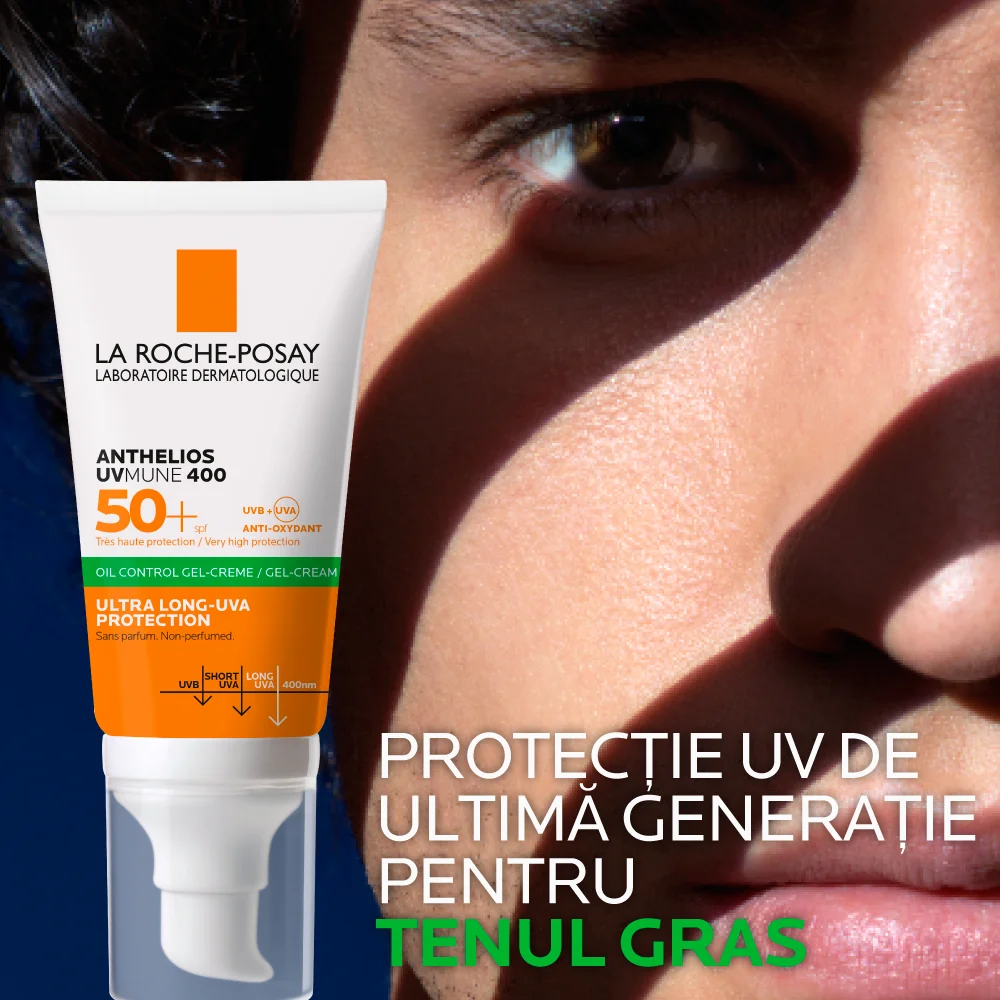 Gel-Crema Oil Control cu protectie solara SPF 50+ pentru tenul mixt-gras cu efect de matifiere Anthelios UV-Mune 400, 50ml, La Roche-Posay