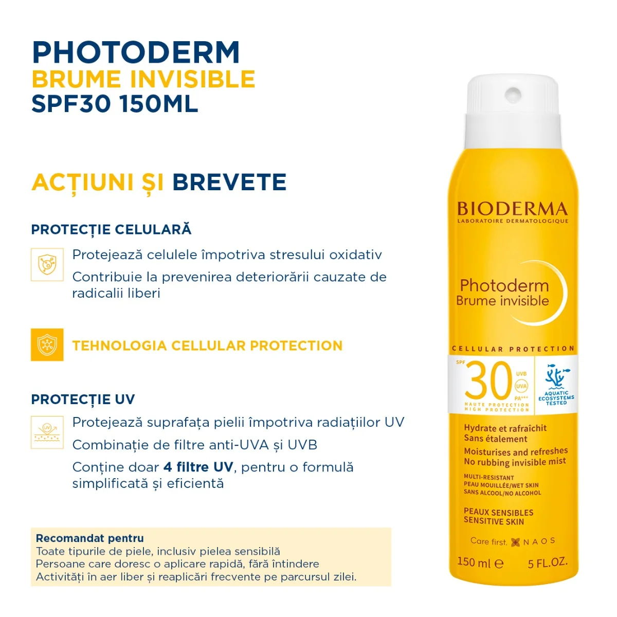 Spray invizibil Photoderm Brume SPF30, 150ml, Bioderma