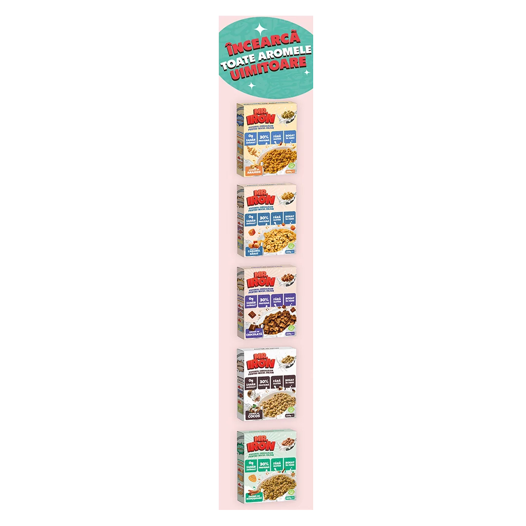 Cereale cu 30% proteina fara zahar low-carb gluten free si vegane Capsuni si Mar, 250g, Mr. Iron
