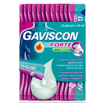 Gaviscon Forte Mentol Suspensie Orala, 10ml x 12 plicuri, Reckitt Benckiser