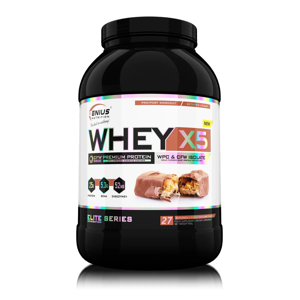 Pudra proteica cu aroma de ciocolata cu alune Whey-X5, 900g, Genius Nutrition