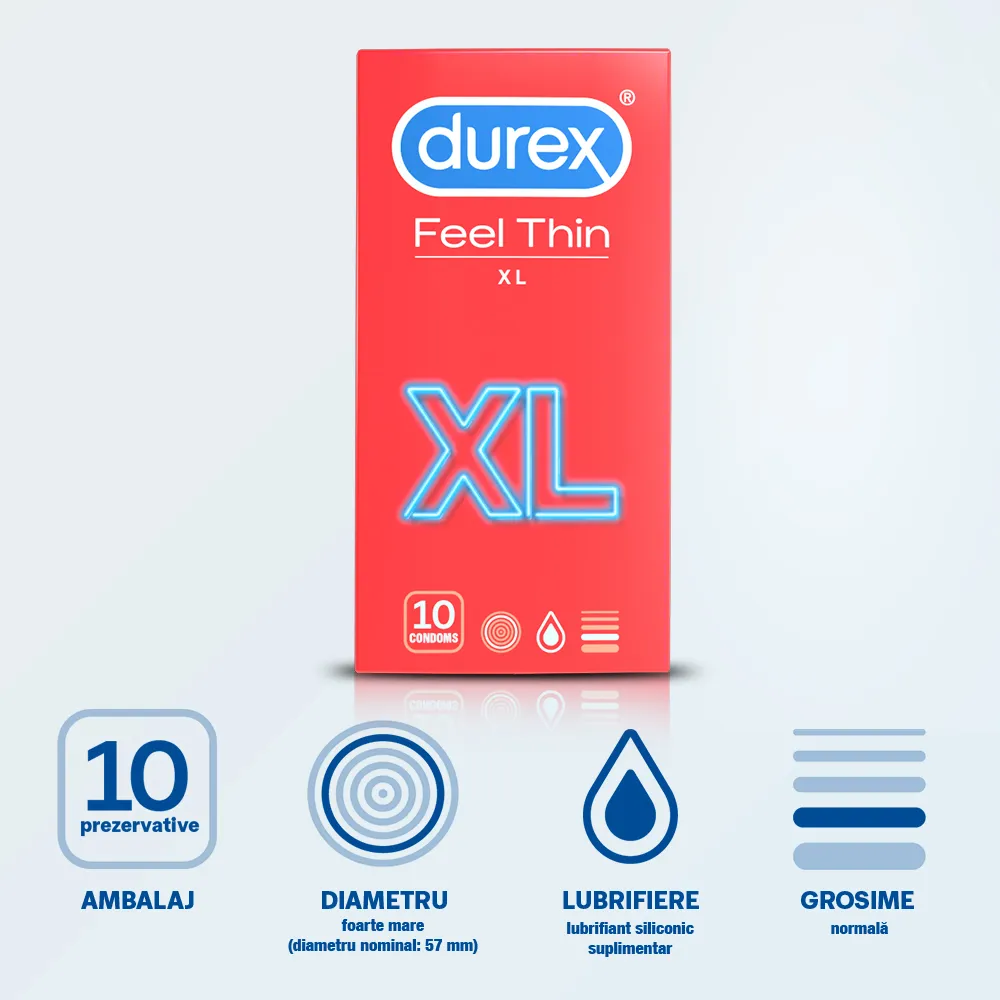 Prezervative Feel Thin XL, 10 bucati, Durex 