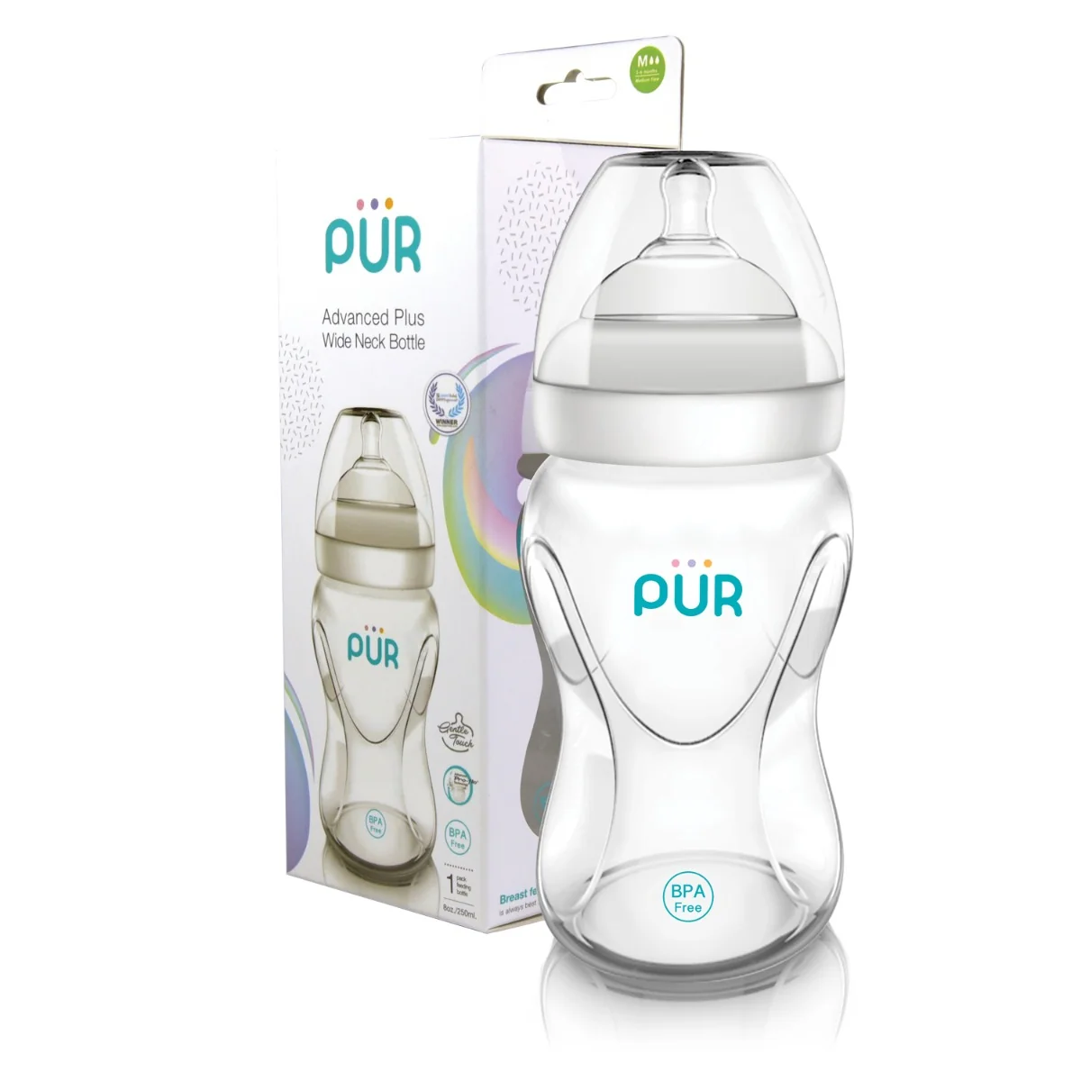 Biberon cu gura larga Advanced, 250ml, PUR