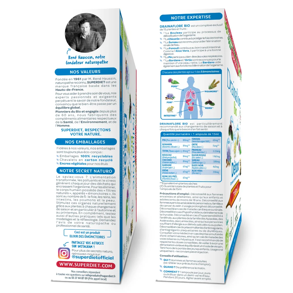 Drainaflore Detoxifiere Bio, 15ml x 20 fiole sticla, Superdiet