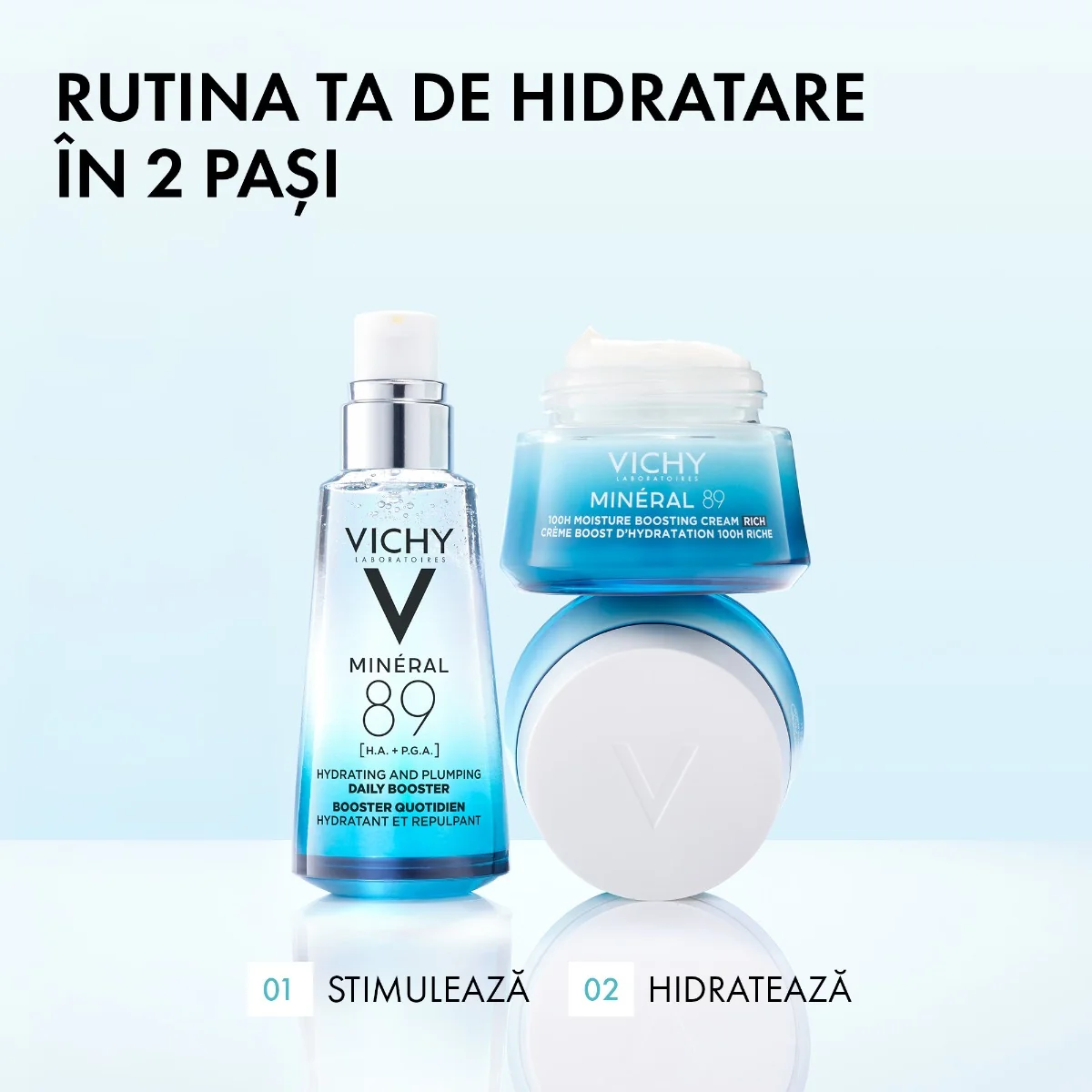Crema intens hidratanta 100h cu acid hialuronic si niacinamida pentru ten uscat Mineral 89, 50ml, Vichy