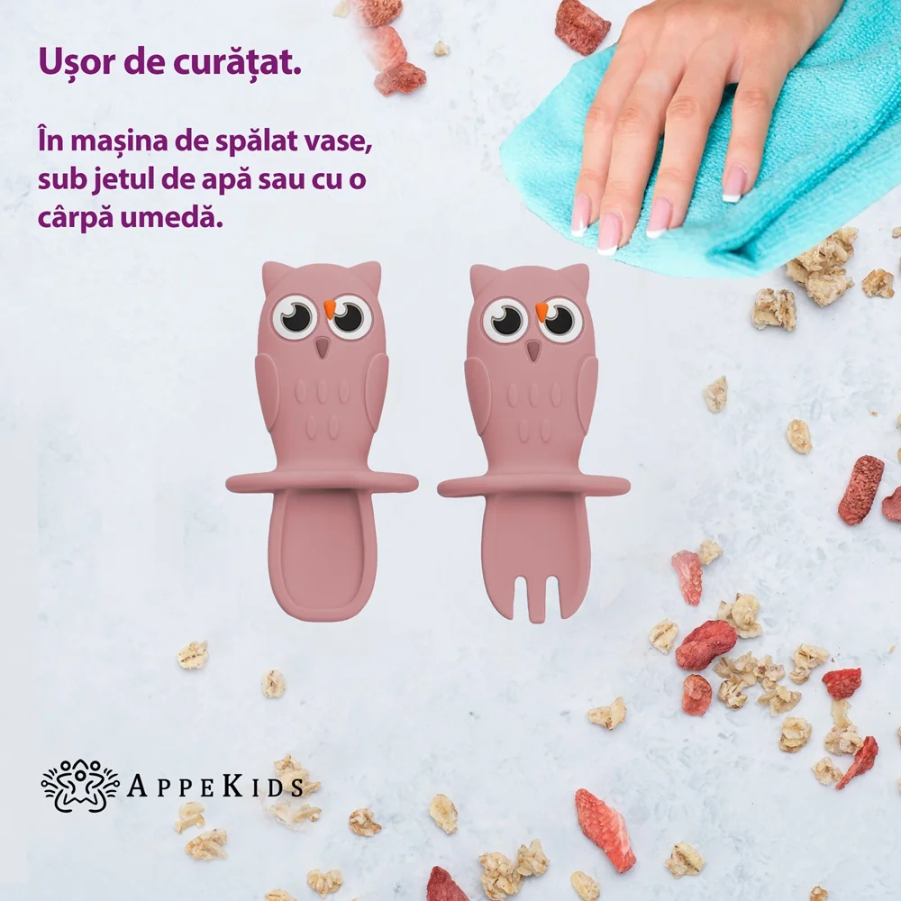 Set tacamuri din silicon Owl Old Rose 6 luni+, 1 bucata, Appekids