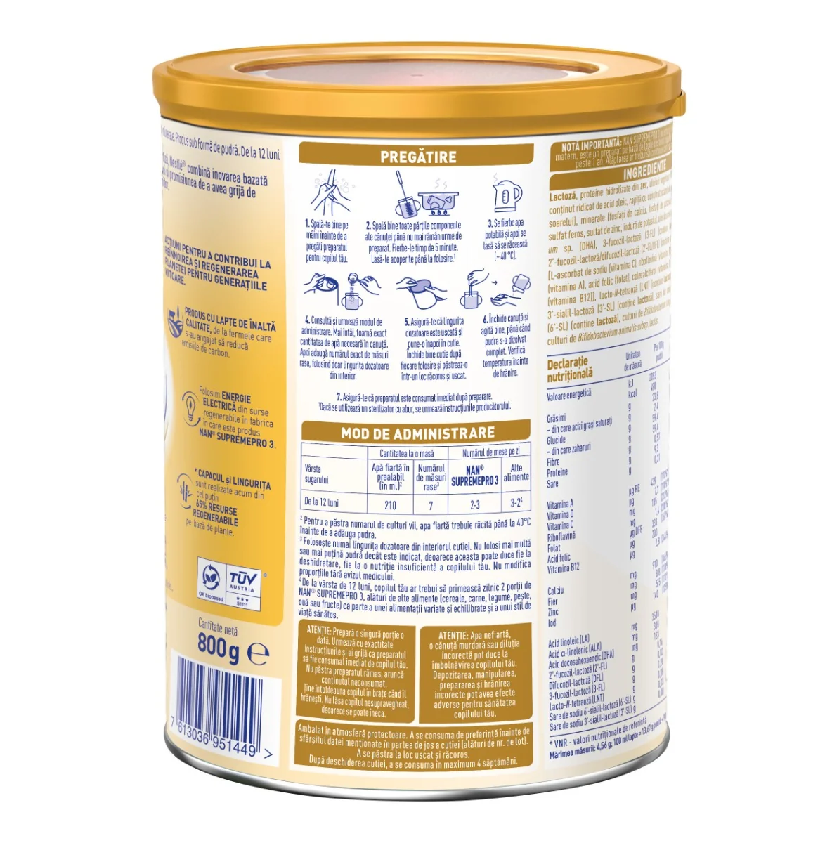 Formula de lapte praf Nan 3 Supreme Pro, 800g, Nestle