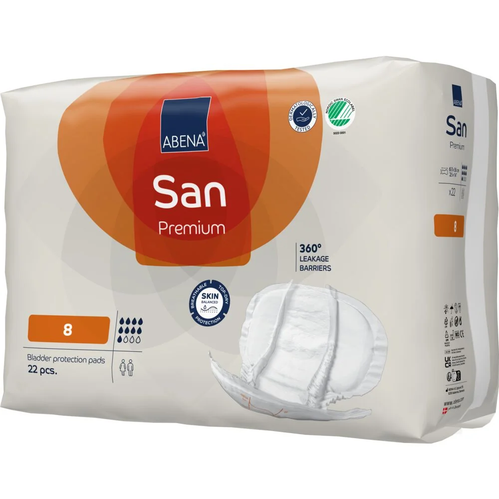 Absorbante anatomice pentru incontinenta moderata pana la severa San 8 Premium unisex cu absorbtie 2500ml, 22 bucati, Abena