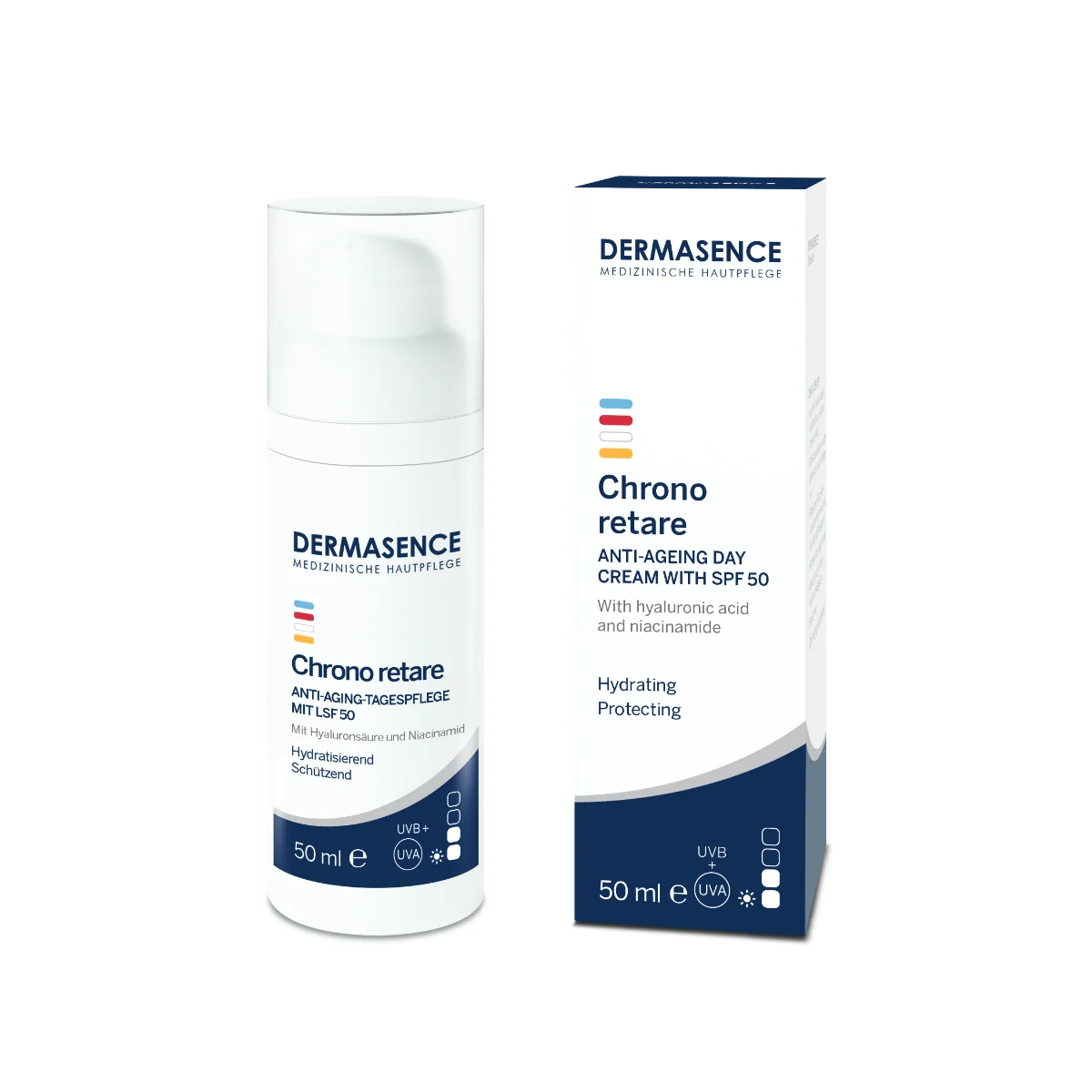 Crema de zi anti-aging pentru ten matur cu SPF50 Chrono Retare 50+, 50ml, Dermasence