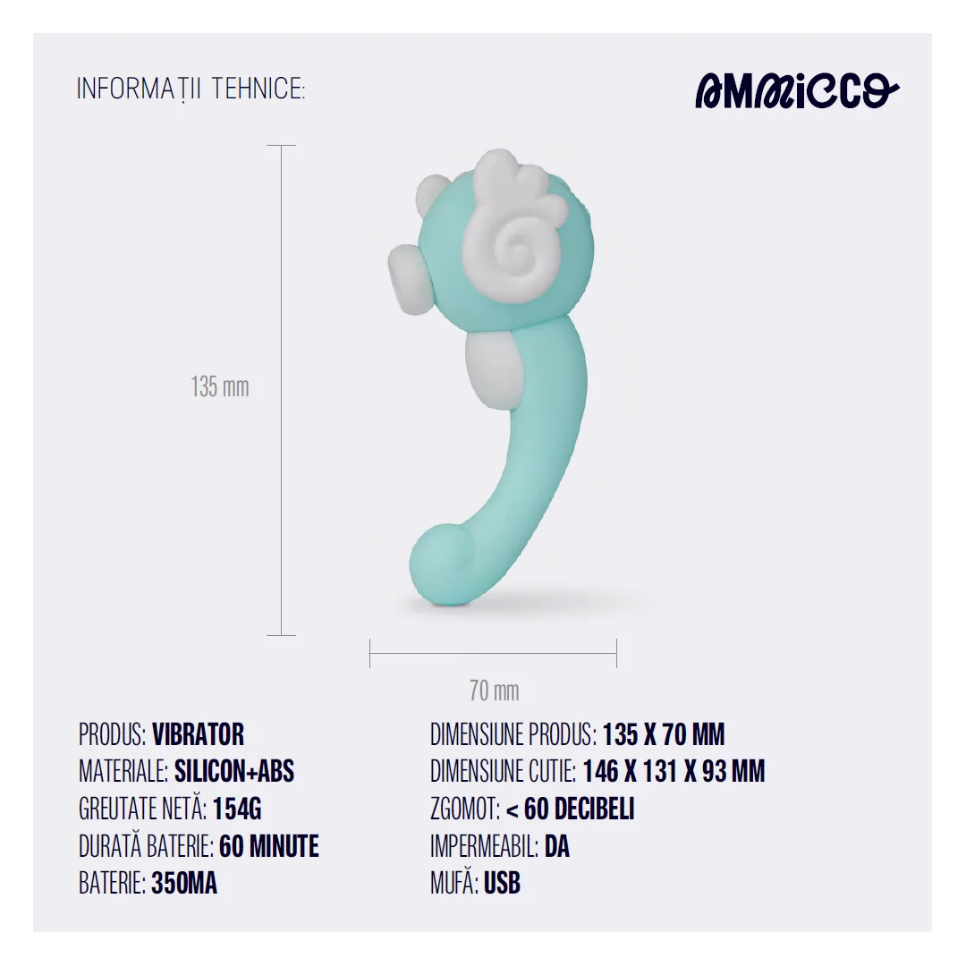 Vibrator clitoridian cu 9 niveluri de aspiratie si 10 tipuri de vibratie Seahorse, 1 bucata, Ammicco