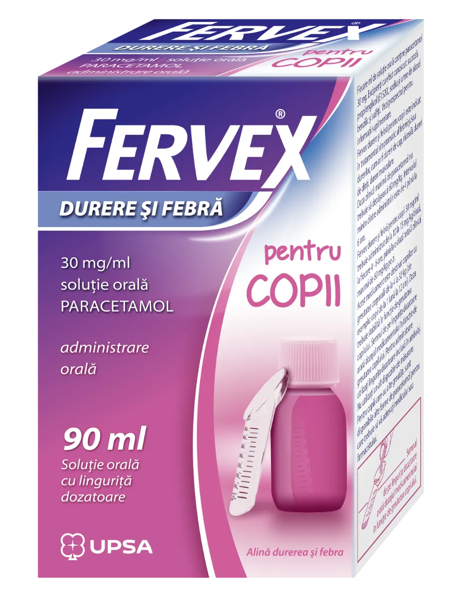 Fervex durere si febra pentru copii solutie orala 30mg/ml, 90ml, Upsa 