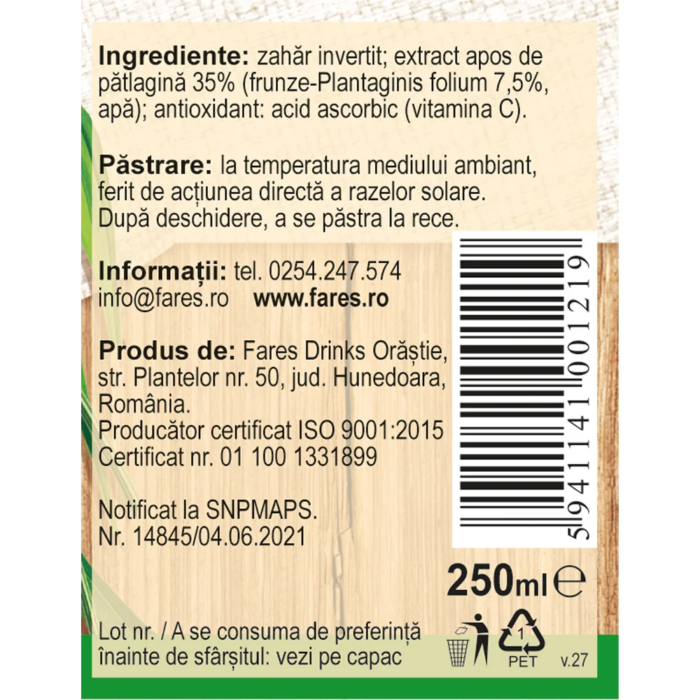 Sirop Patlagina, 250ml, Fares