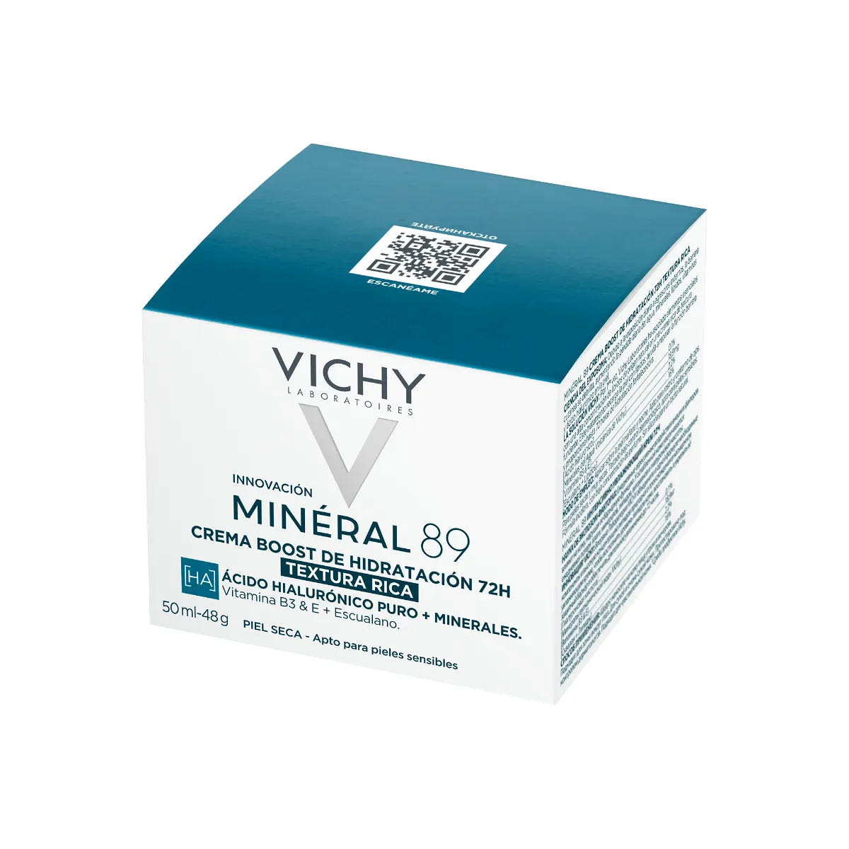 Crema intens hidratanta 72h cu acid hialuronic si niacinamida pentru ten uscat Mineral 89, 50ml, Vichy 