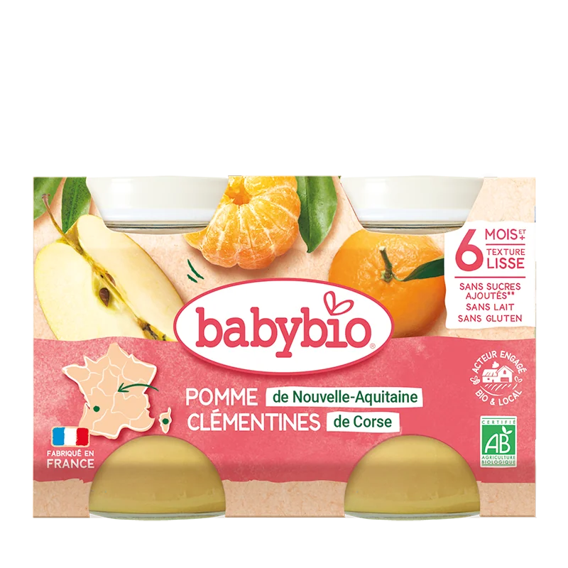 Piure de mere si clementine Bio, 2 x 130g, BabyBio