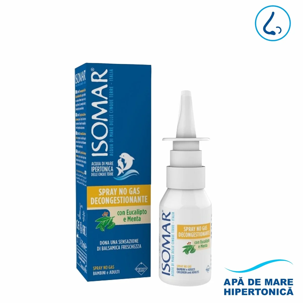 Spray decongestionant pentru nas fara gaz Isomar 24+, 30ml, Euritalia