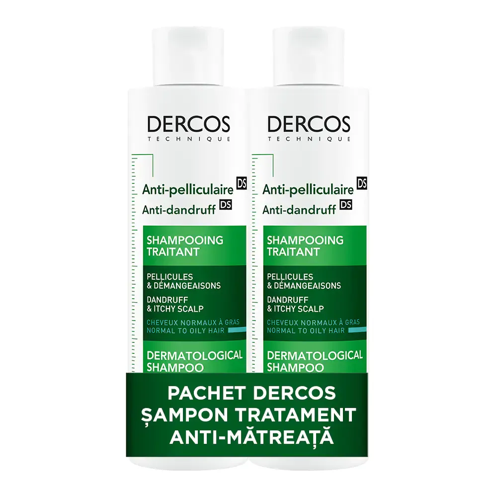 Pachet Sampon tratament anti-matreata + 75% reducere la al doilea produs Dercos, 2 x 200ml, Vichy