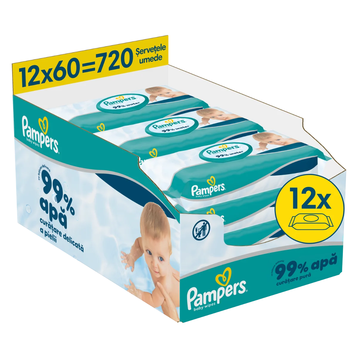 Servetele umede 99% apa cu lotiune usoara, 720 bucati, Pampers
