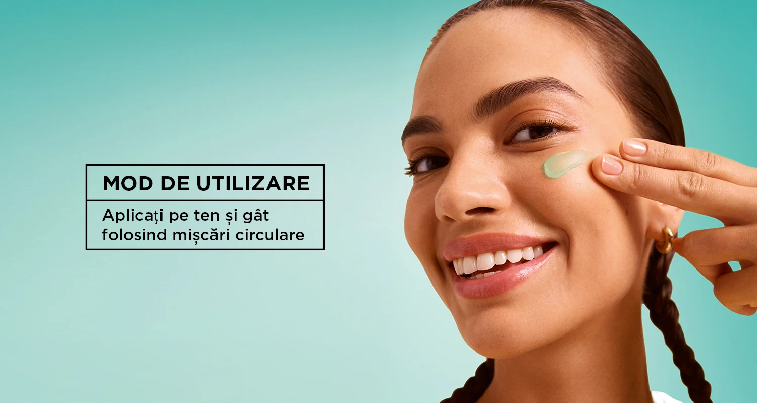 Aplicarea cremei Garnier pe ten si gat, cu miscari circulare, pentru hidratare si ingrijirea pielii. Aplicarea cremei Garnier pe ten si gat, cu miscari circulare, pentru hidratare si ingrijirea pielii.