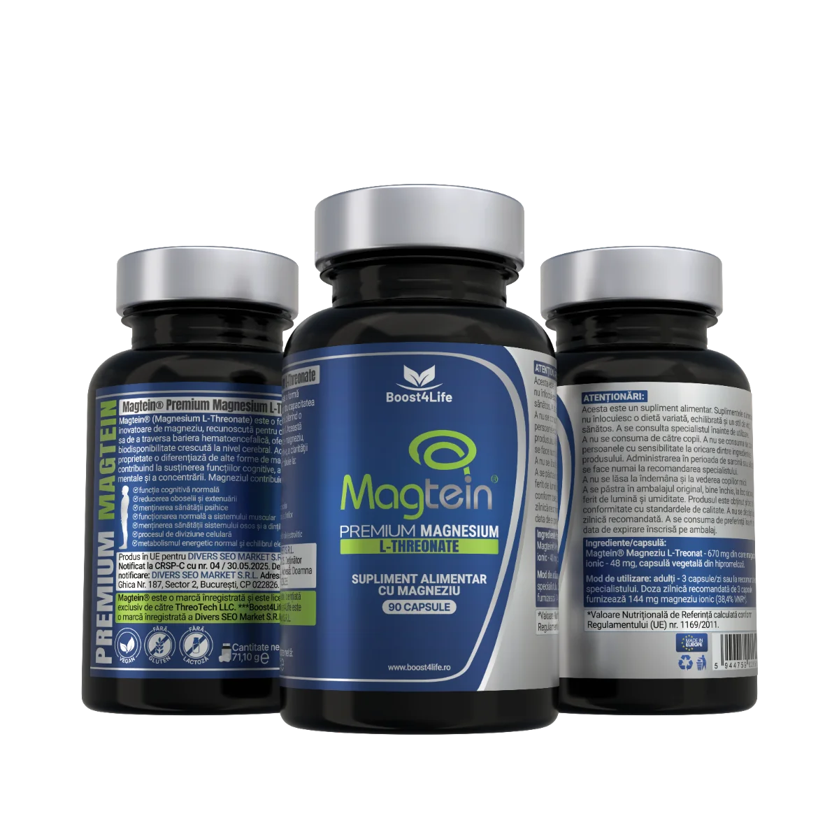 Magtein Magneziu L-Treonat Premium 670 mg, 90 capsule vegane, Boost4Life