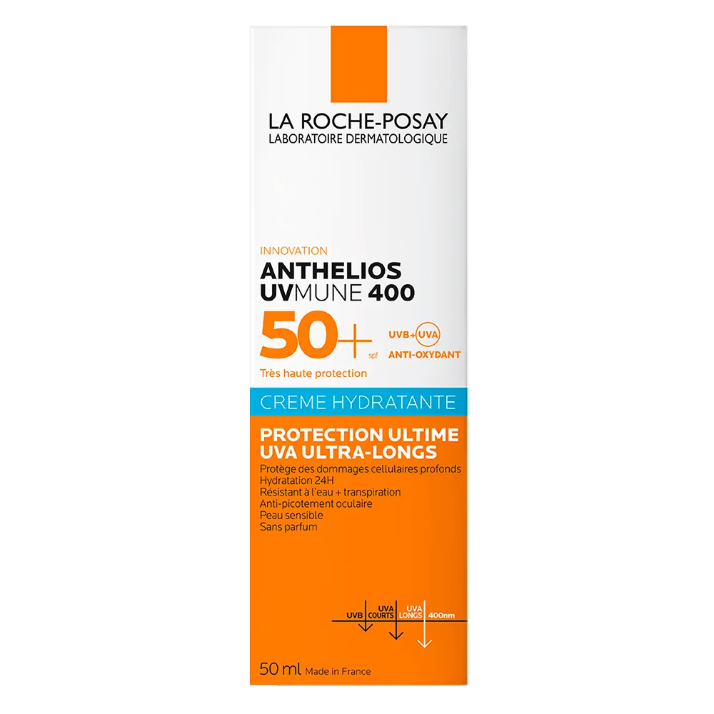 Crema hidratanta cu protectie solara SPF 50+ pentru ten sensibil sau intolerant la soare fara parfum Anthelios UV-Mune 400, 50ml, La Roche-Posay