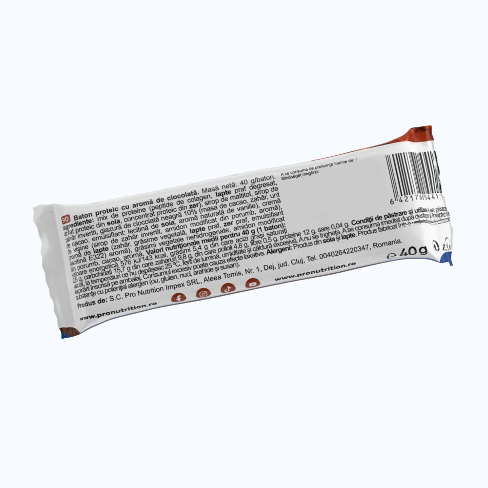 Baton proteic cu aroma de ciocolata, 40g, Pro Nutrition