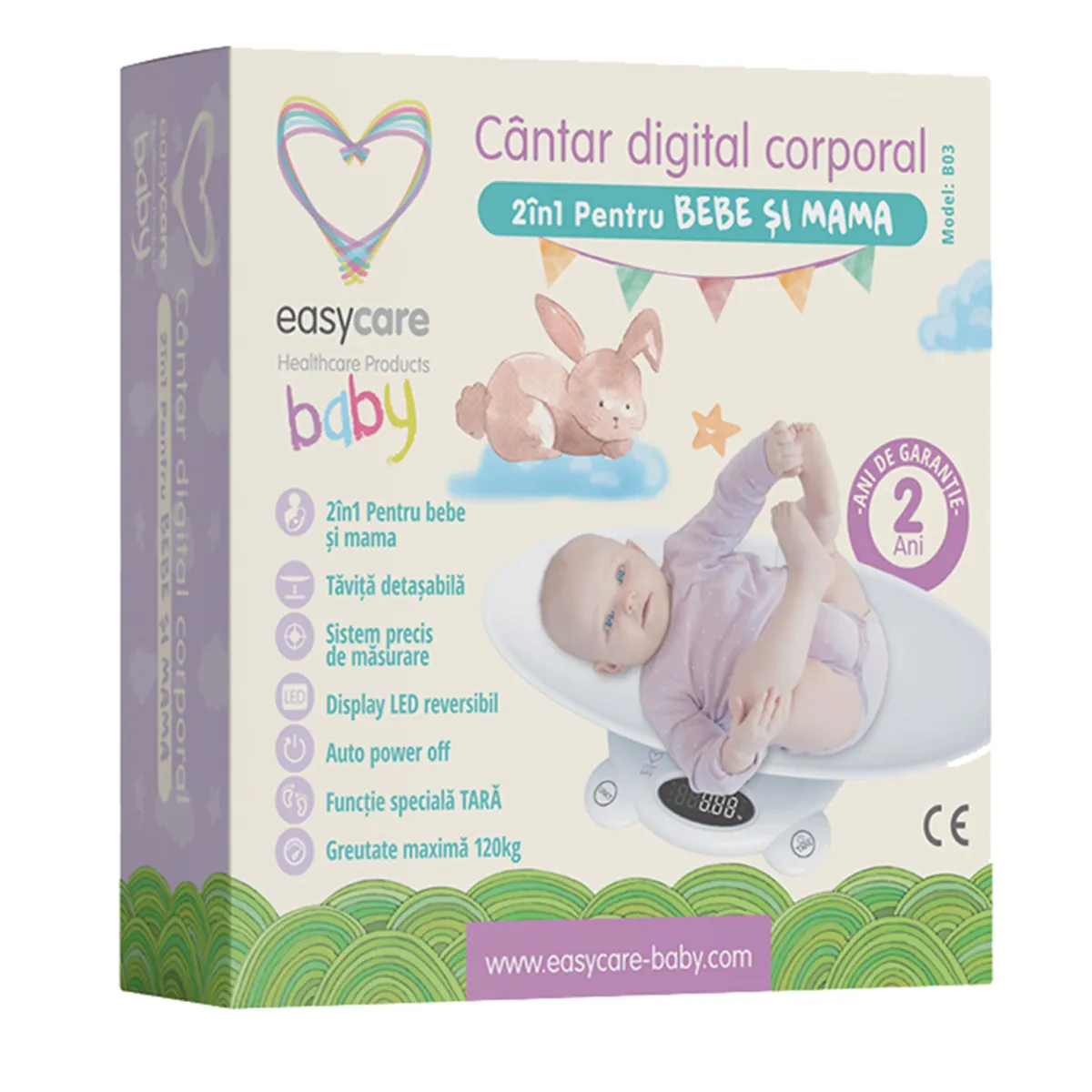 Cantar digital corporal 2in1 pentru bebe si mama 120kg, 1 bucata, EasyCare Baby