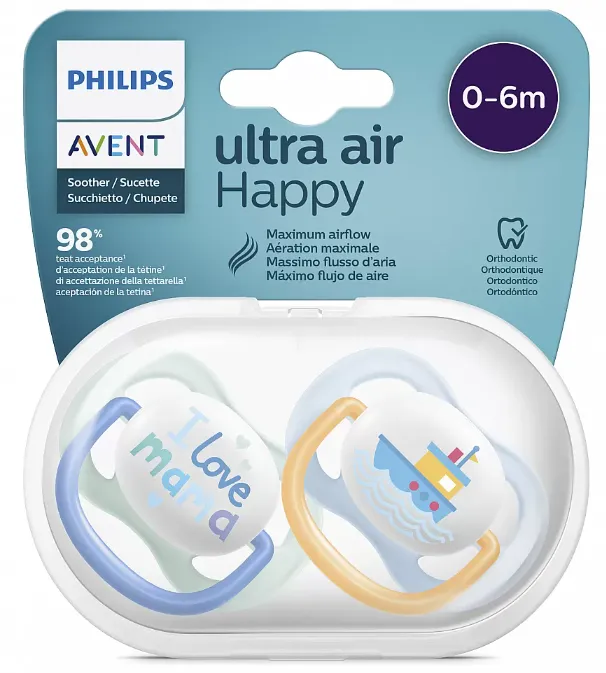 Set suzete Ultra Air pentru 0-6 luni, 2 bucati, Philips Avent 