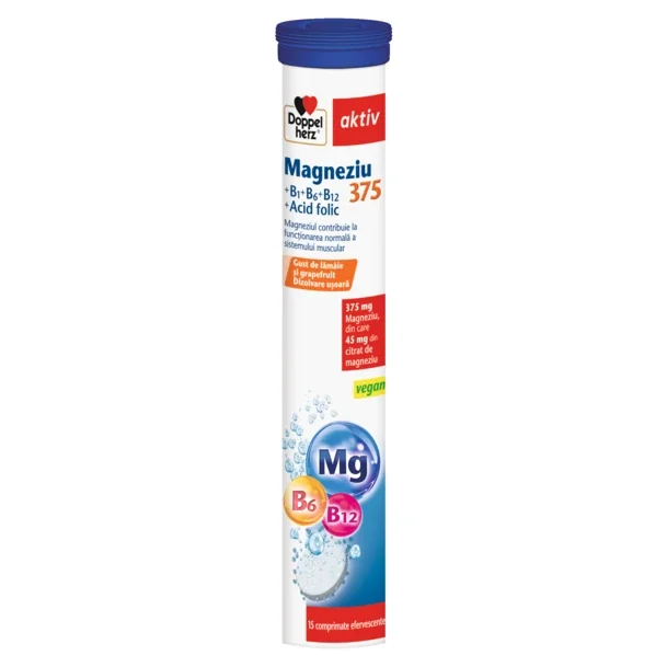 Magneziu 375 + B1 + B6 + B12 + Acid Folic, 15 comprimate efervescente, Doppelherz