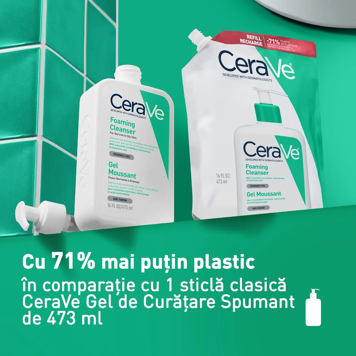 Rezerva Gel de curatare spumant piele normal-grasa, 473ml, CeraVe