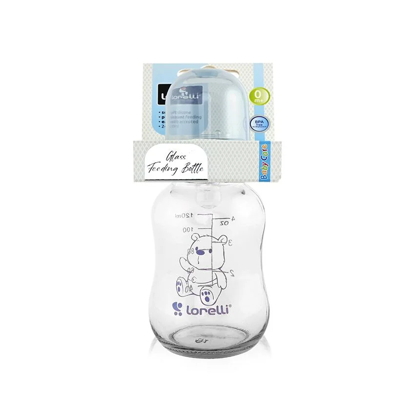 Biberon din sticla cu capac Moonlight Blue, 120ml, Lorelli
