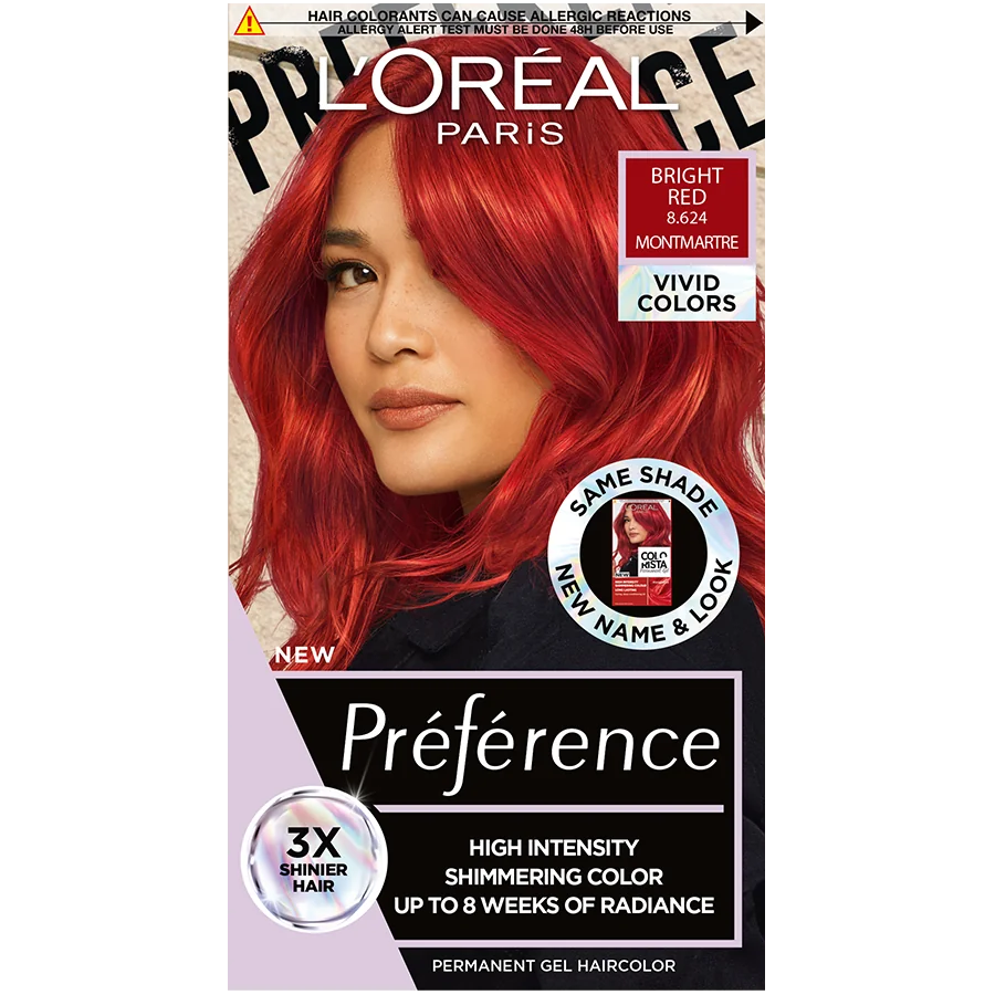 Vopsea de par permanenta cu amoniac Preference Vivid Colours 8.624 Bright Red, 204ml, L'Oreal Paris