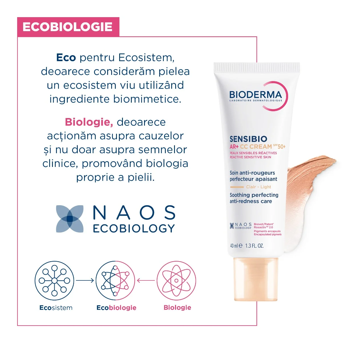 Crema corectoare cu protectie solara pentru piele reactiva cu roseata Sensibio AR+ CC Cream SPF 50+, 40ml, Bioderma
