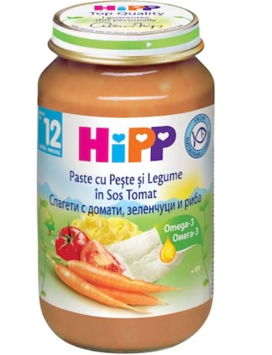 Piure paste cu peste si legume in sos de rosii Bio, 220g, HiPP