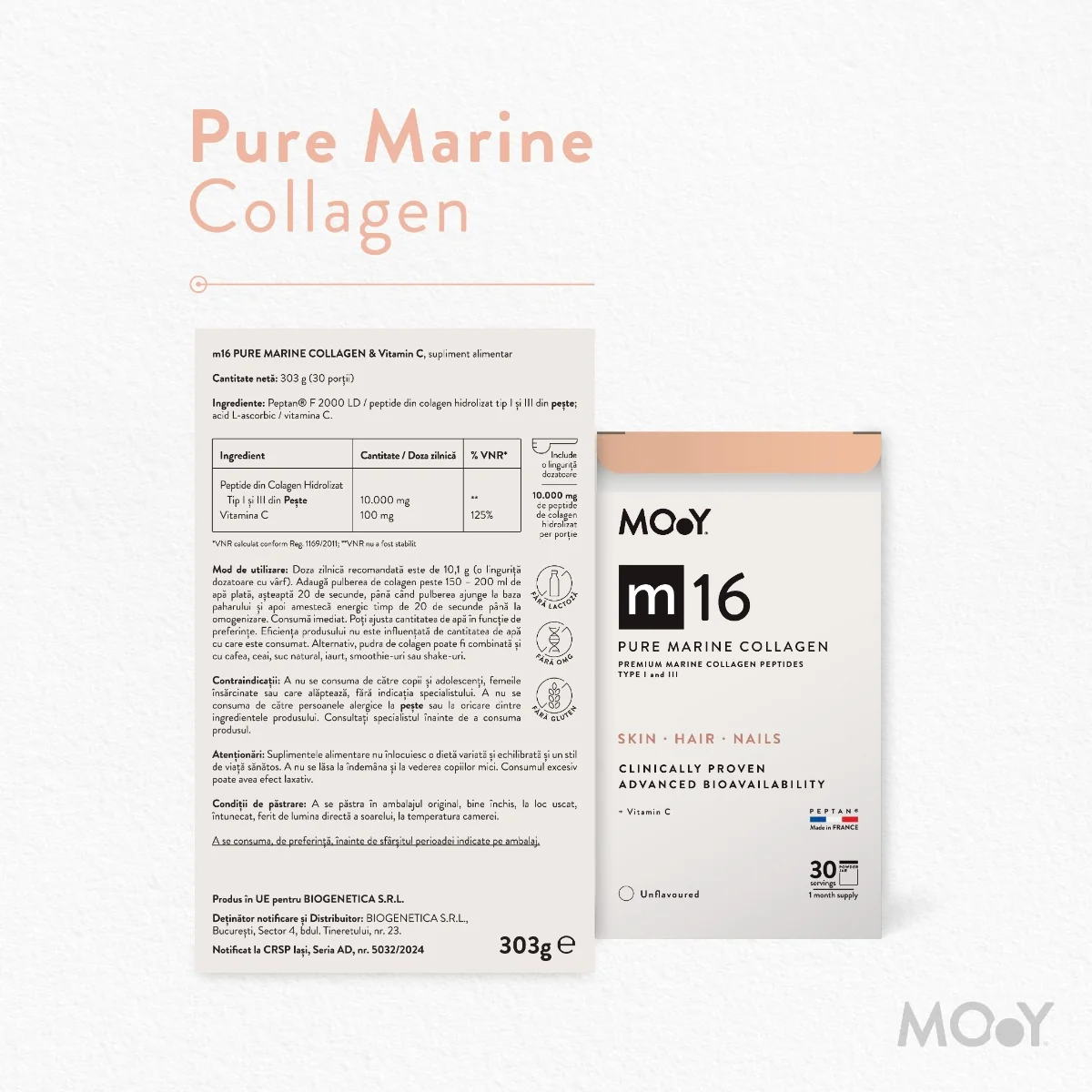 Colagen marin pur cu vitamina C M16, 303g, Molecules of Youth