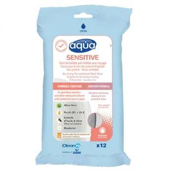 Manusi pre-imbaiere pentru curatare fara apa si sapun Sensitive, 12 bucati, Cleanis Aqua
